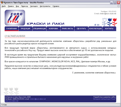 Дизайн сайта компании Eurostyle