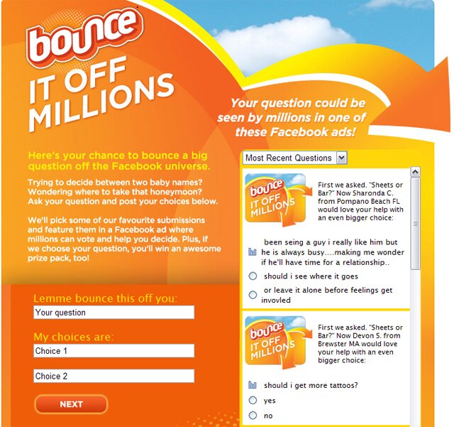 Активности брендов на Facebook - приложение Bounce it off Millions